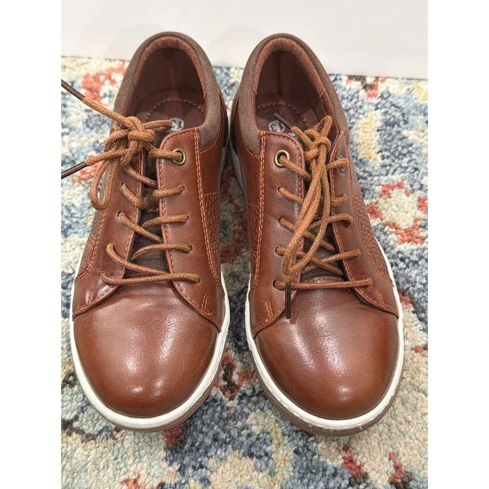 Hawkwell Oxford Sneaker Boys Size 13 Brown Faux Leather Casual Preppy EUC